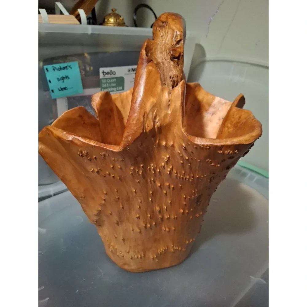 Hand Carved Burl Root Wood Vintage Large Basket 9